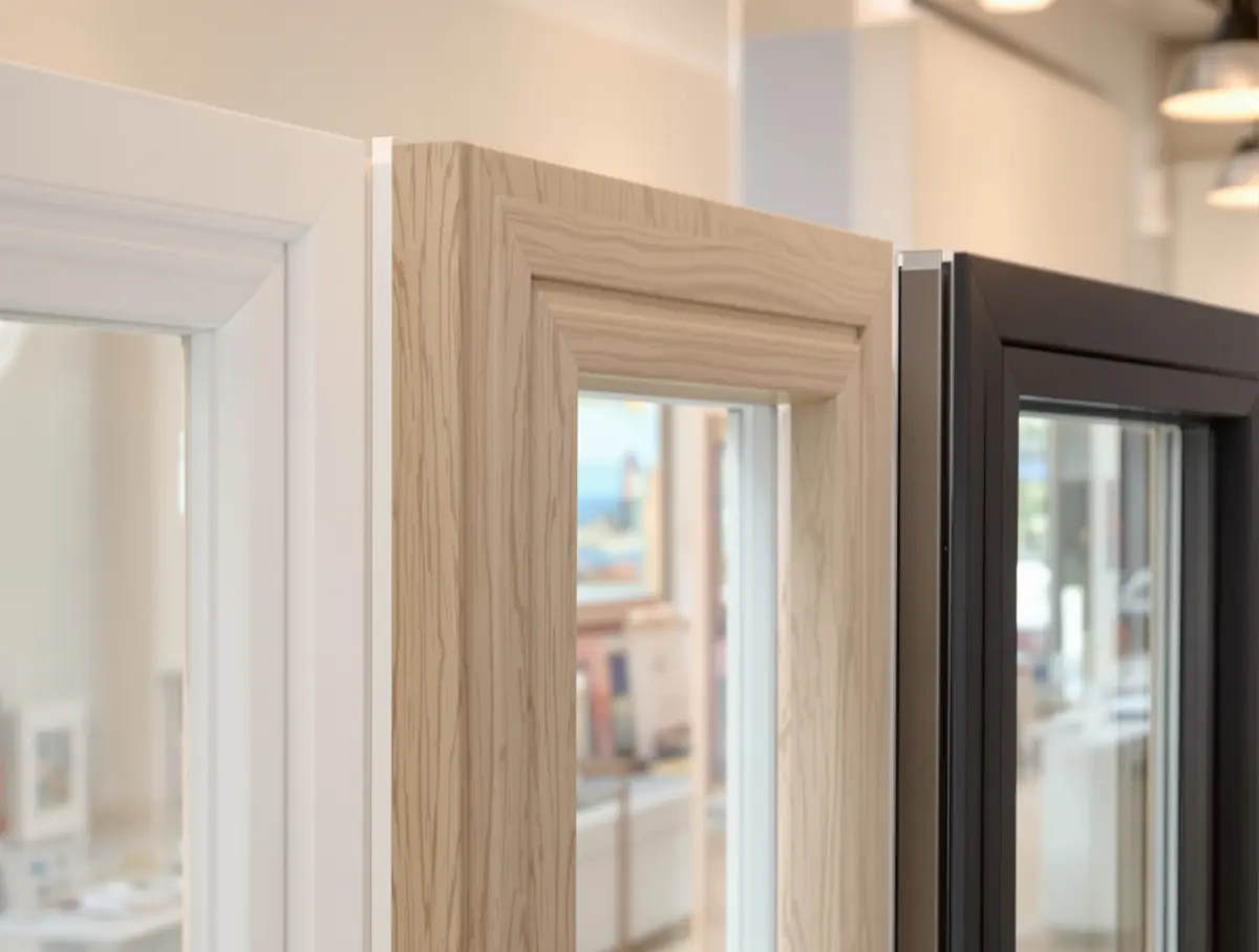 Menuiseries PVC, aluminium et bois présentées côte à côte